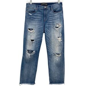 Express Straight Mid Rise Distressed Ankle Cropped Jeans